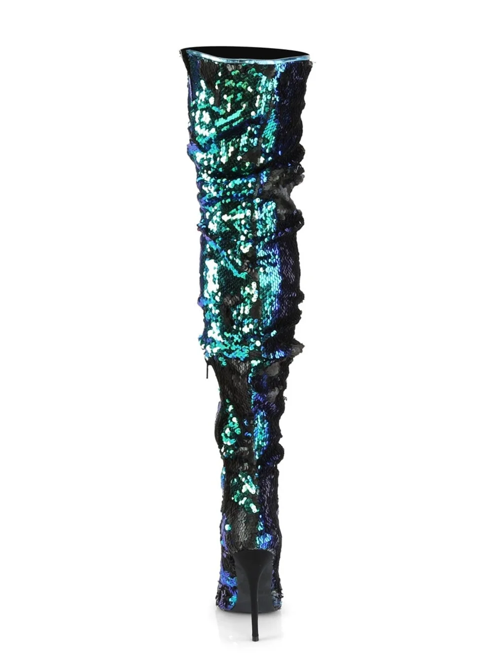 Sequin Over-the-Knee Boot in Iridescent Teal-Blue